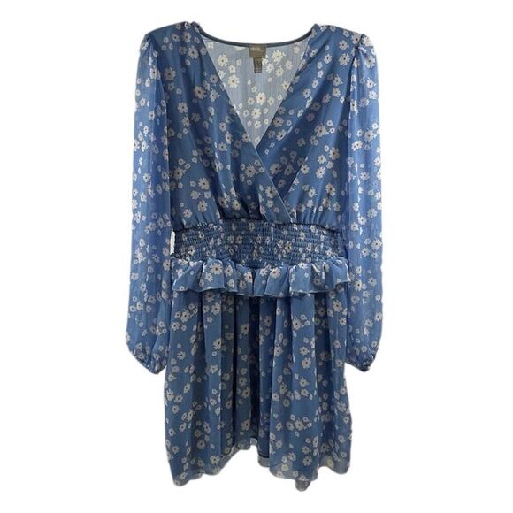 ASOS Floral Faux Wrap Front Shirred Mini Dress Size 8 - Picture 1 of 9